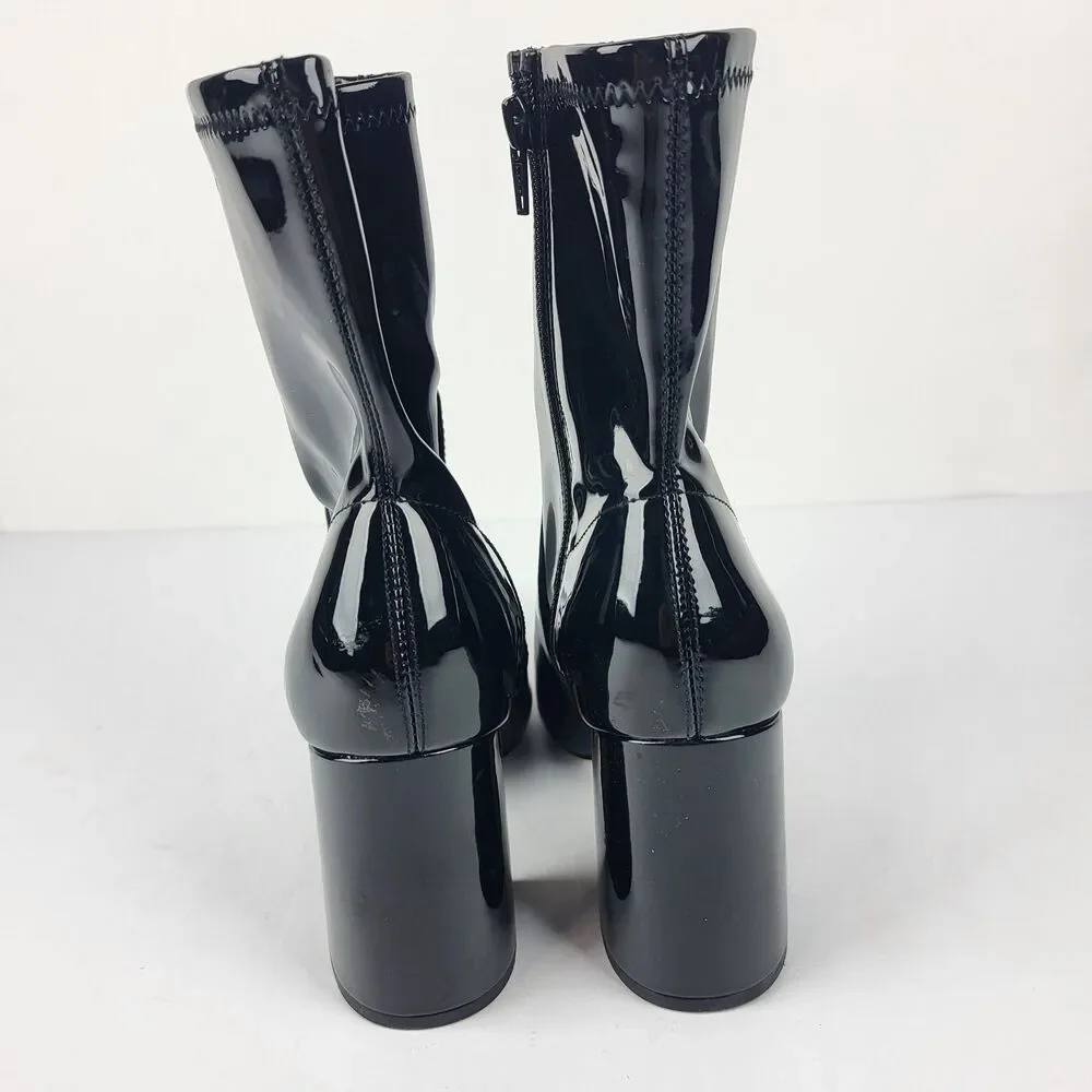 Abound Billie Women's Boot Black Faux Patent Leather Heeled Pointed Toe 7M